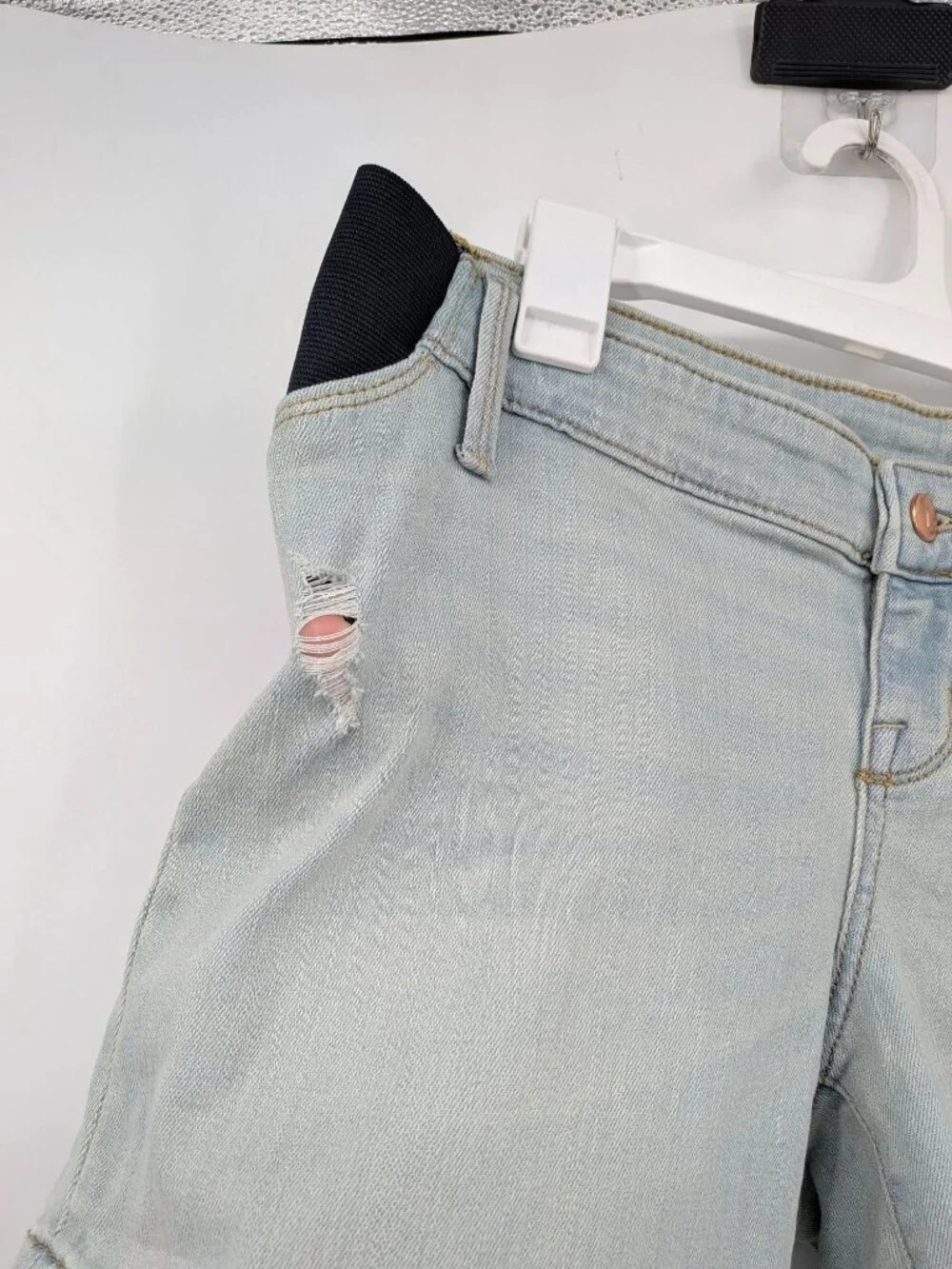 Maternity Denim Shorts Light Wash Stretch Casual Elastic Panel Mid Rise Size 2